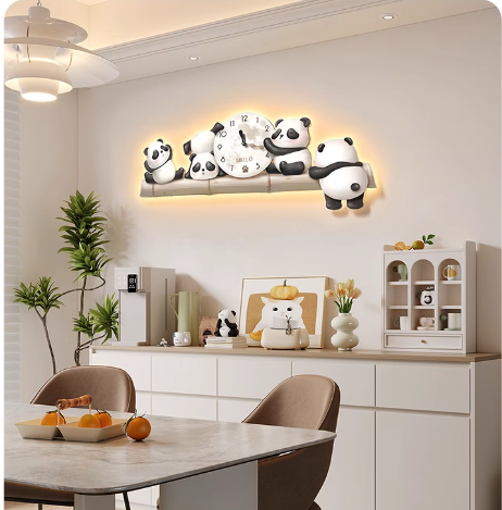 Set of Four Panda Wall Clock - Panda Wall Clock with Rocking Legs
